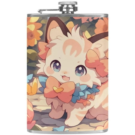 

josid Cute Kitten 3.6x6in Stainless Steel Small Flask Leak-Proof Stainless Steel Construction Wrapped in Premium Two-Layer Leather Nano-Printed Design 227ml Capacity