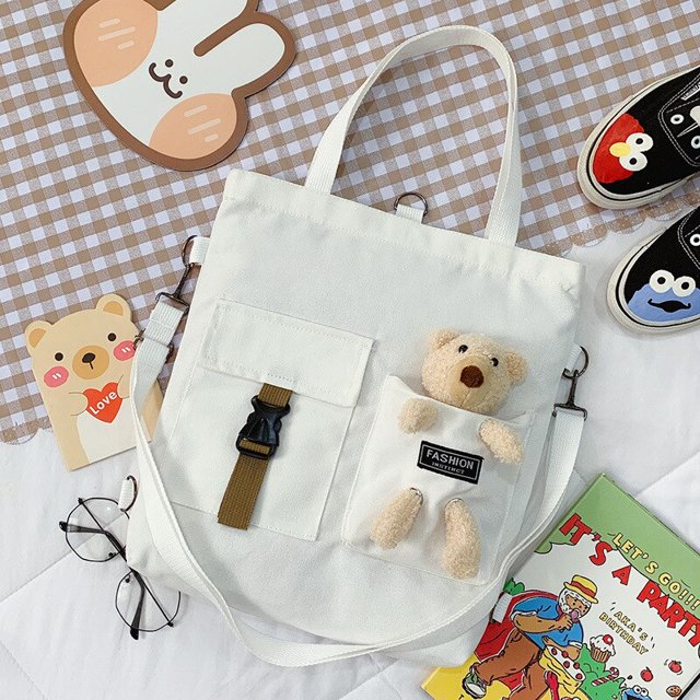 Mochila cruzada de lona para mujer, bolso de un hombro de gran capacidad, bolso de mano de clase, bolso de lona, bolso de dibujos animados de animales lindos Fivean unisex