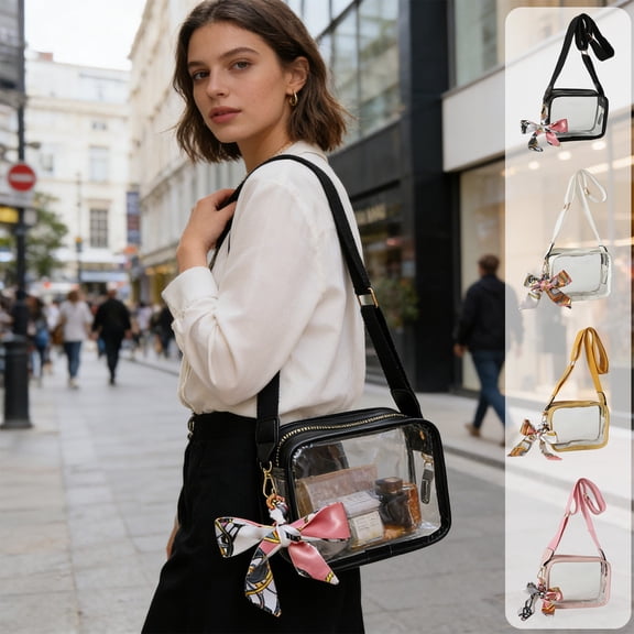 ZYXWVU Crossbody Bag Clear Shoulder Bag Wide Strap Small Square Transparent Phone Bag for Concert Travel Shopping Stadium Approved Cute Daily Purse