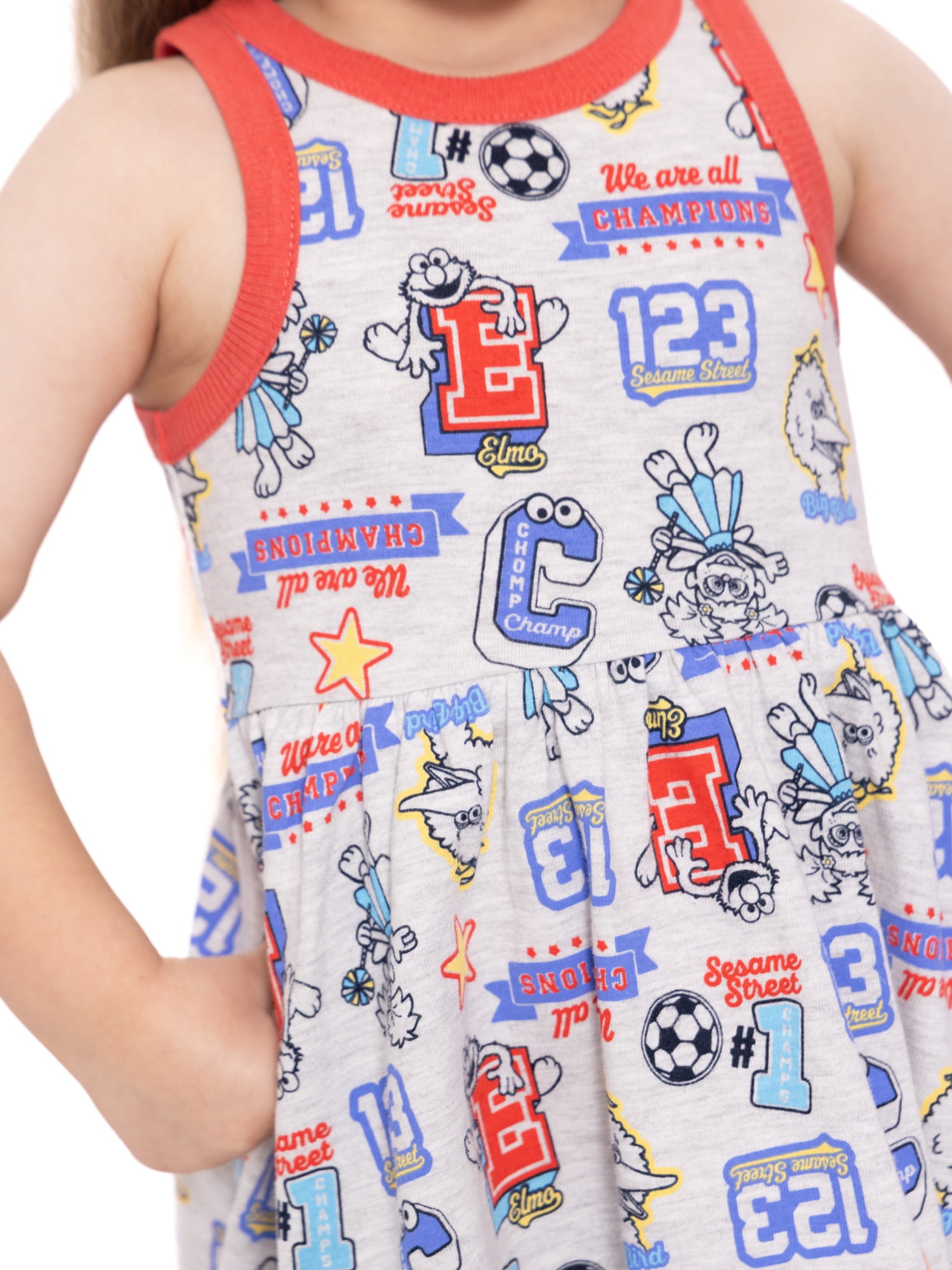 Sesame Street Toddler Girls Allover Print Graphic Tank Dress, Sizes 12M-5T