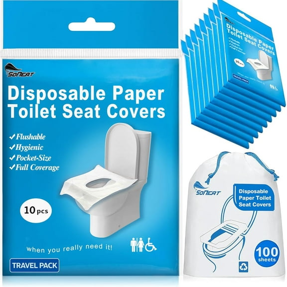Disposable Toilet Seat Cover - 100 Count Large Flushable Paper Toilet Seat Covers for Travel, Kids Potty Training & Public Restrooms, Premium Paper Toilet Seat Liners, 10 Pack