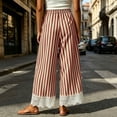 thumbnail image 5 of Wovilon Women's High Waist Drawstring Wide Leg Pants with Pockets, Striped Casual Lounge Trousers, Lace Trim Relaxed Fit Full Length Bottoms for Summer Beach Vacation, 5 of 9