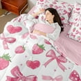 thumbnail image 6 of Manfei Kawaii Ribbon Bed in a Bag Queen size, Pink Strawberry Bed Set, Cartoon Bowknot Reversible Bedding Queen Size, Lightweight Room Decor, 7 Pieces, 6 of 6