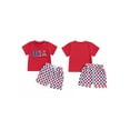 thumbnail image 3 of Aojekbee Kids Boys Shorts Set, Short Sleeve Embroidery Letters T-shirt with Plaid Shorts for Independence Day, 3 of 10