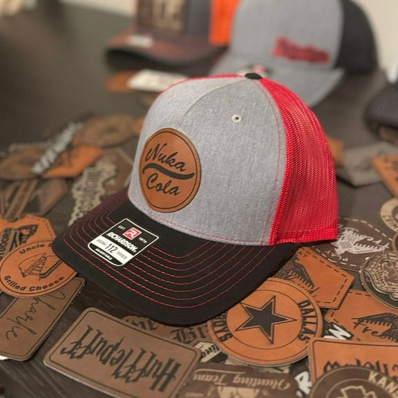 Fallout Nuka Cola Logo Hat | Fallout 3 Hat | Leather Patch Hat | Leatherette | Trucker Hat