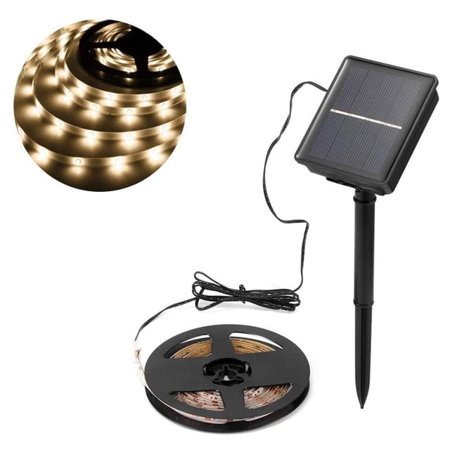 facefd 5m Solar Waterproof LED Strip Light 2 Modes Fairy Lights Warm White