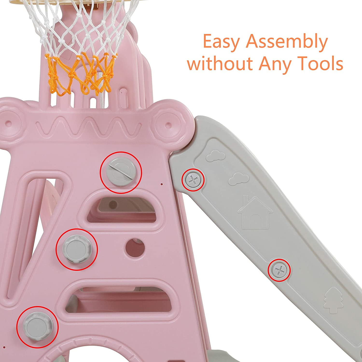CIPACHO 3 in 1 Toddler Slide and Swing Set, Kids Play Climber Slide Playset with Basketball Hoop, Extra-Long Slide, Baby Slide for Indoor Outdoor, Pink+Gray CIPACHO 3 in 1 Toddler Slide and Swing Set, Kids Play Climber Slide Playset with Basketball Hoop, Extra-Long Slide, Baby Slide for Indoor Outdoor, Pink+Gray
