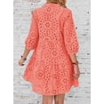 thumbnail image 6 of utcoco Women's 2026 Eyelet Lace Midi Dress V Neck Puff 3/4 Sleeve Button Tiered Sexy A Line Sun Dress, 6 of 6