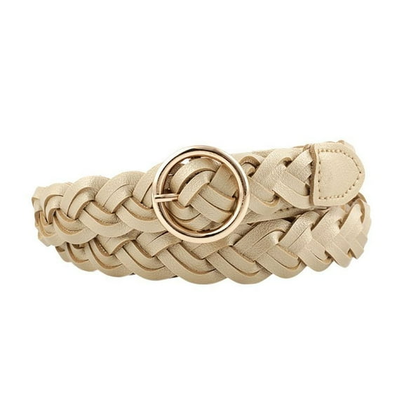 SWSMCLT Women's Faux Leather Braided Belt Round Casual Fashion Basic Summer Fabric Belt Metal Web Buckle Golden X-Small-Large