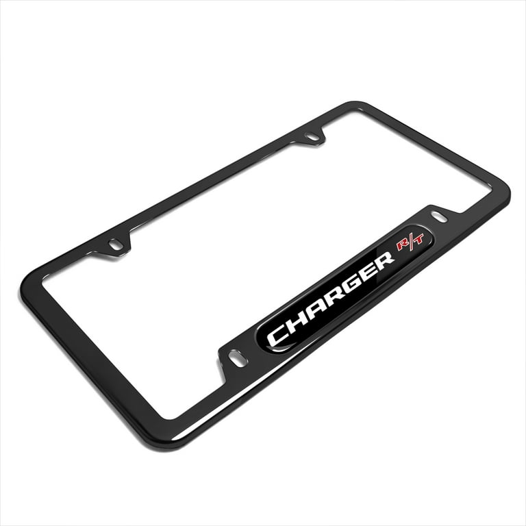 IPick Image Dodge R/T Logo License Plate Frame - Black Stainless Steel, Fits All 50 States