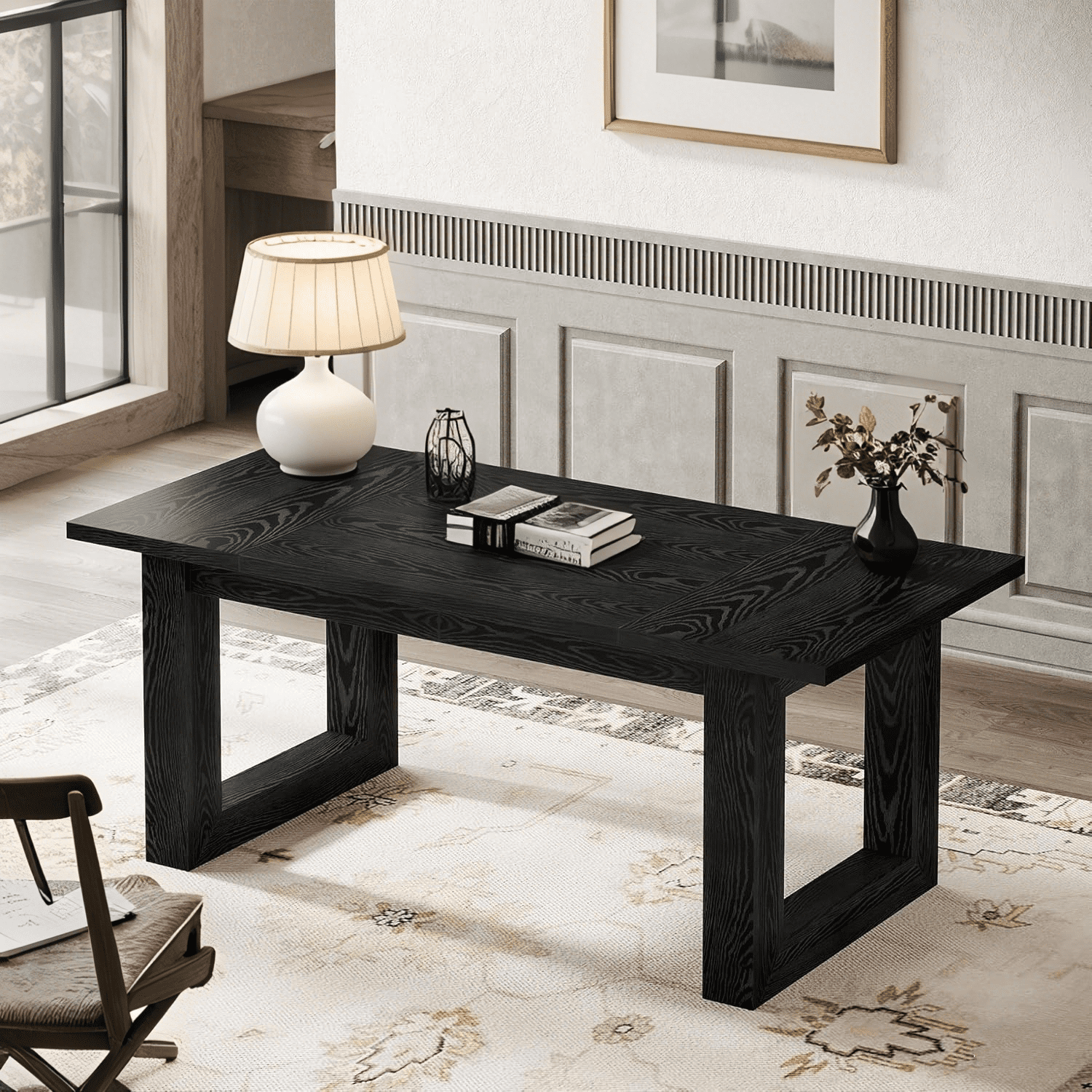 Tribesigns 63-Inch Executive Desk Large Computer Table with Solid Wooden Base, Work Desk for Home Office (Black)