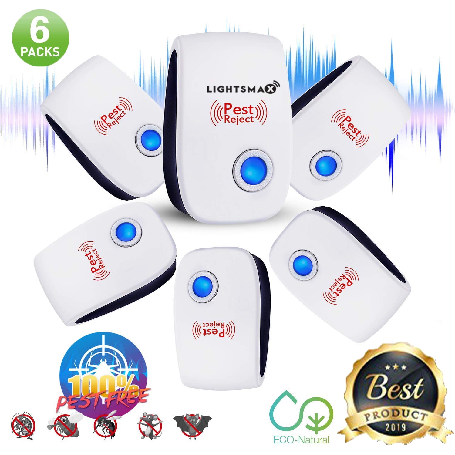 6 PKS [2018 NEW UPGRADED] LIGHTSMAX - Ultrasonic Pest Repeller - Electronic  Plug -In Pest Control Ultrasonic - Best Repellent for Cockroach Rodents  Flies Roaches Ants Mice Spiders Fleas Indoor 