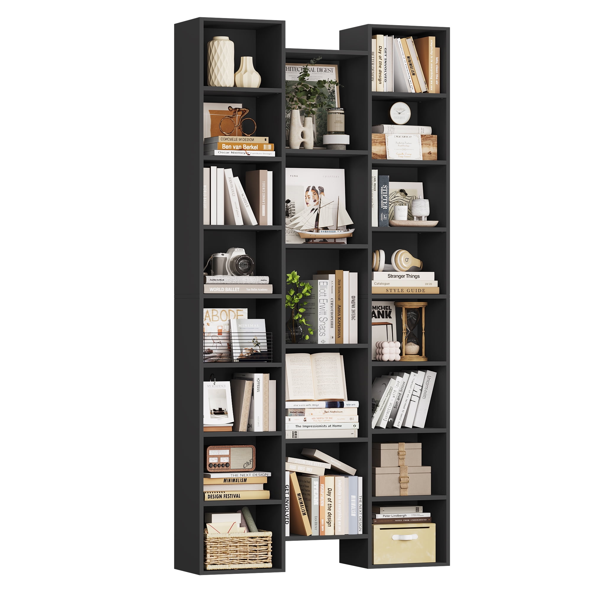 Homfa 21-Cube Bookcase and Bookshelves with Adjustable Shelves, 71.3'' Triple Width Open CD Display Storage Rack, Black