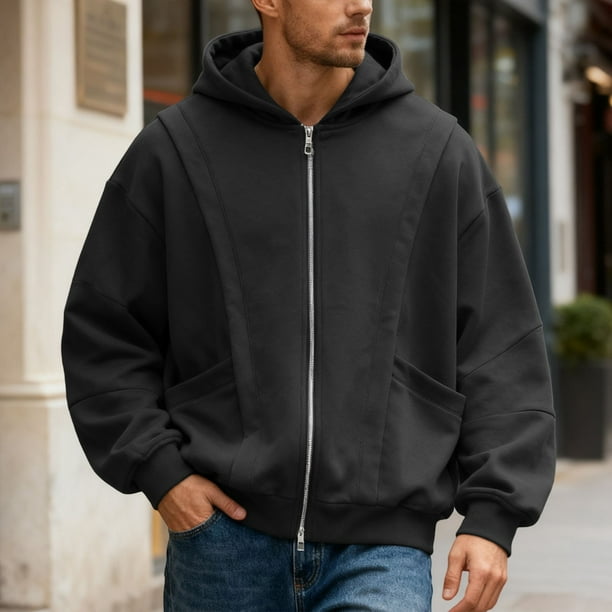 MHFRRA Sudadera con Capucha de Color Liso para Hombre, Talla Grande, Informal, Deportiva, A La Moda, para Otoño/Invierno Negro