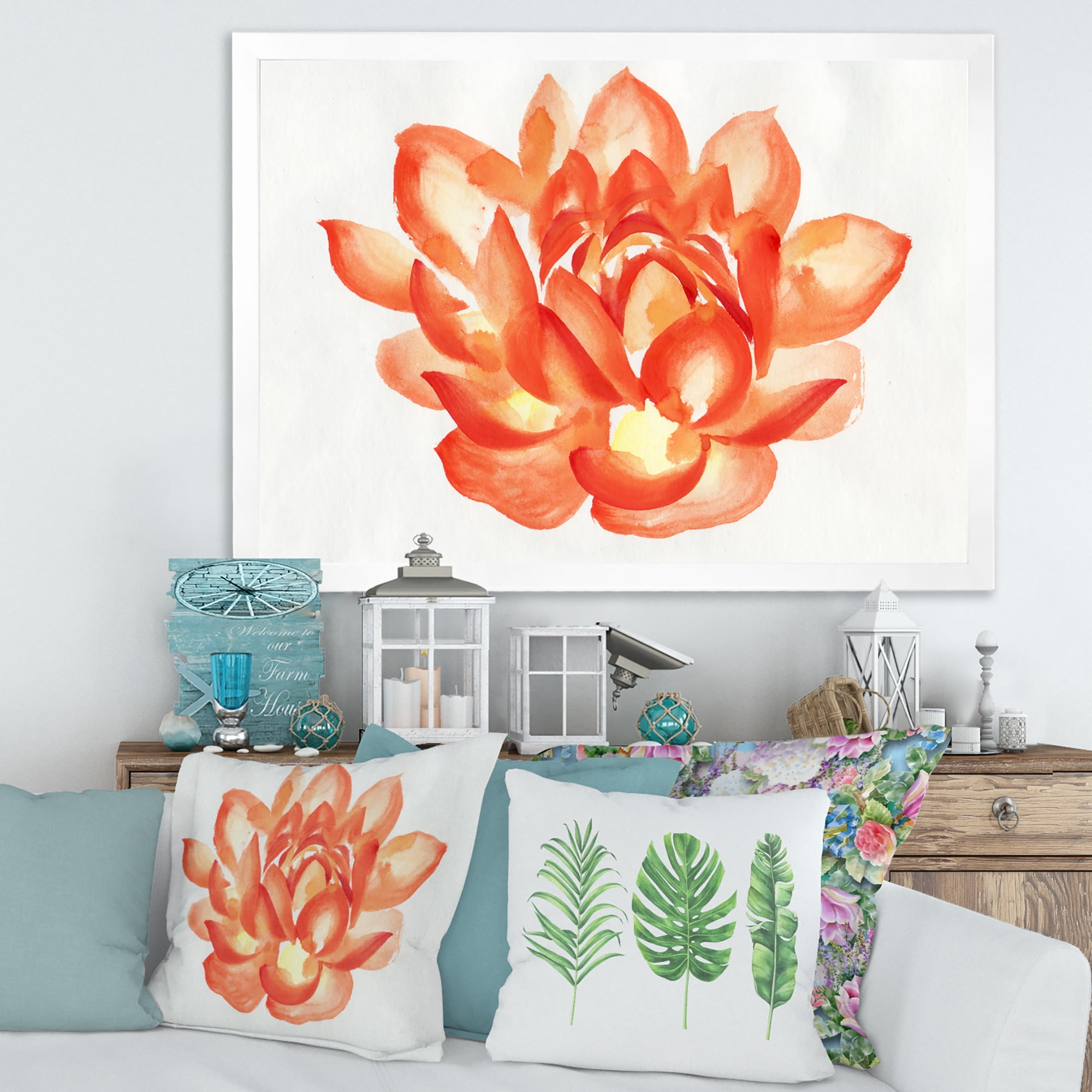 Designart 'Ancient Detail of A Orange Lotus' Traditional Framed Art Print
