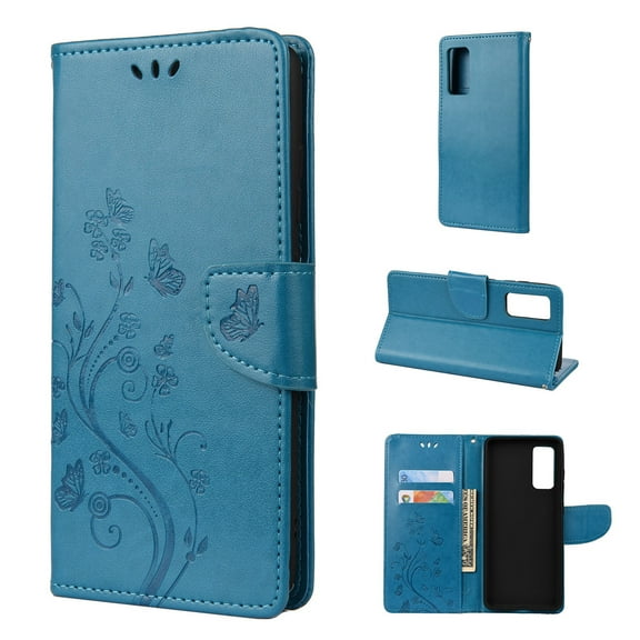 Dteck Case for Samsung Galaxy S20 FE(6.5 inches),Magnetic Butterfly/Flower Patterned Leather Wallet Card Holder Flip Cover Protective Shockproof Kickstand S20 FE 5G Phone Case,Blue