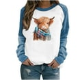 thumbnail image 2 of Fznquz Casual Crew Neck Sweatshirts Women Cute Fall Winter Blue Sweatshirt Long Sleeve Funny Animal Print Pullover, 2 of 4