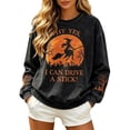 thumbnail image 2 of Women's Salem Broom Company Printed Sweatshirt Halloween Salem Witch Spooky Season Sweatshirt Crewneck Vintage Scary Pullover Tops Black S, 2 of 5