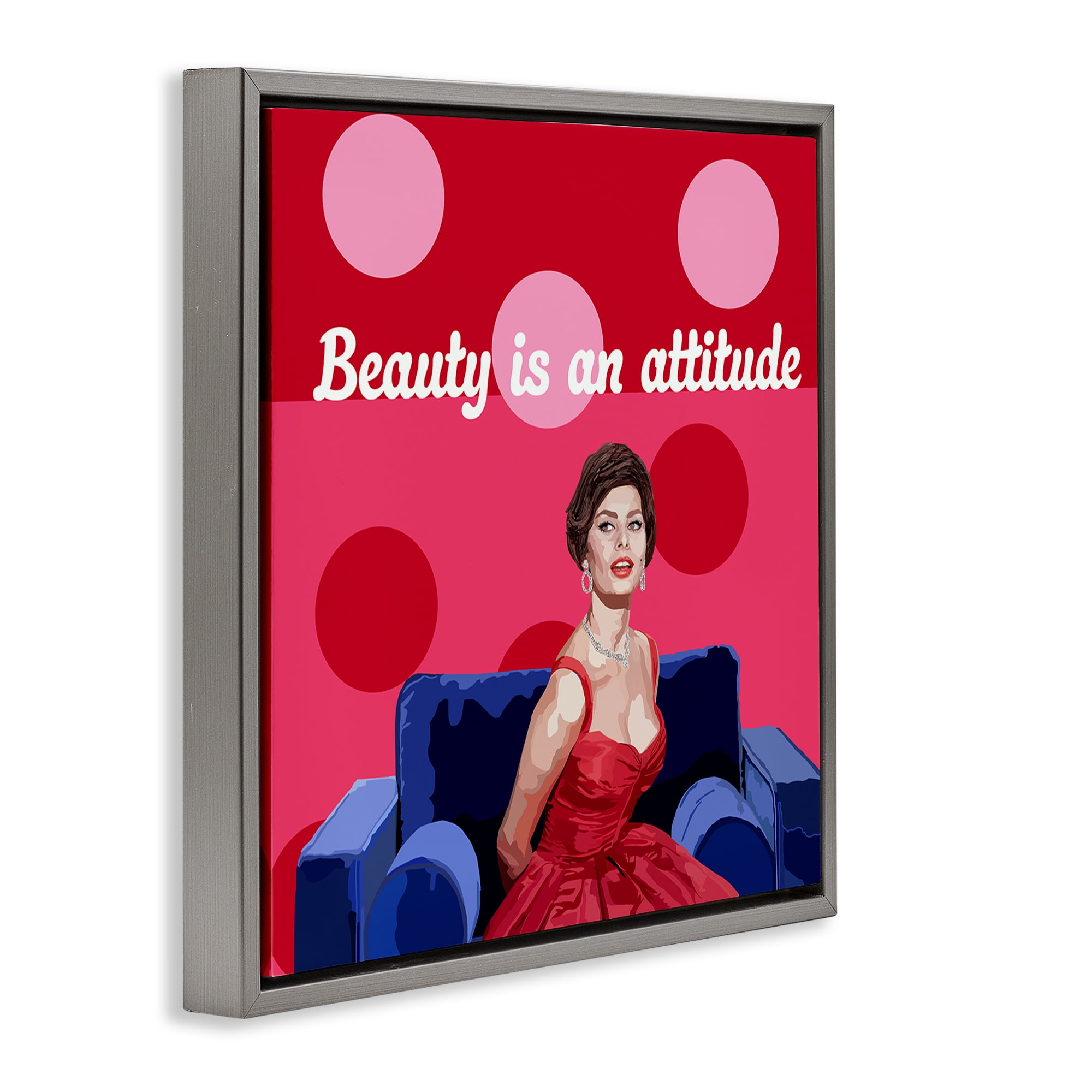 Stupell Industries Beauty Is An Attitude Gray Framed Floater Canvas Wall Art, design by Lynnda Rakos