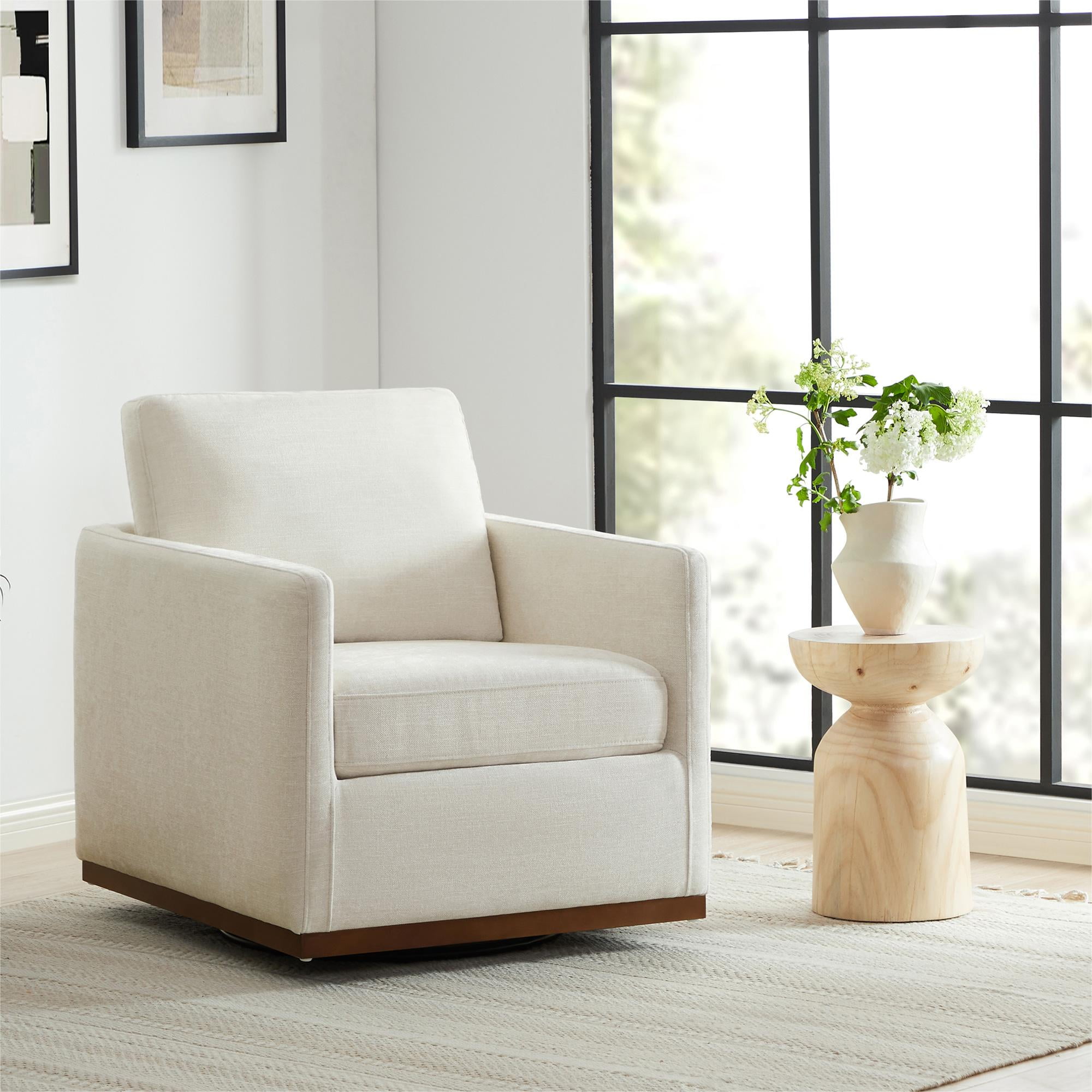 CHITA Swivel Accent Chair Set of 2, Modern Upholstered Armchairs with 360° Swivel Base, Comfortable Track Arm Reading Chair for Living Room, Bedroom, and Home Office