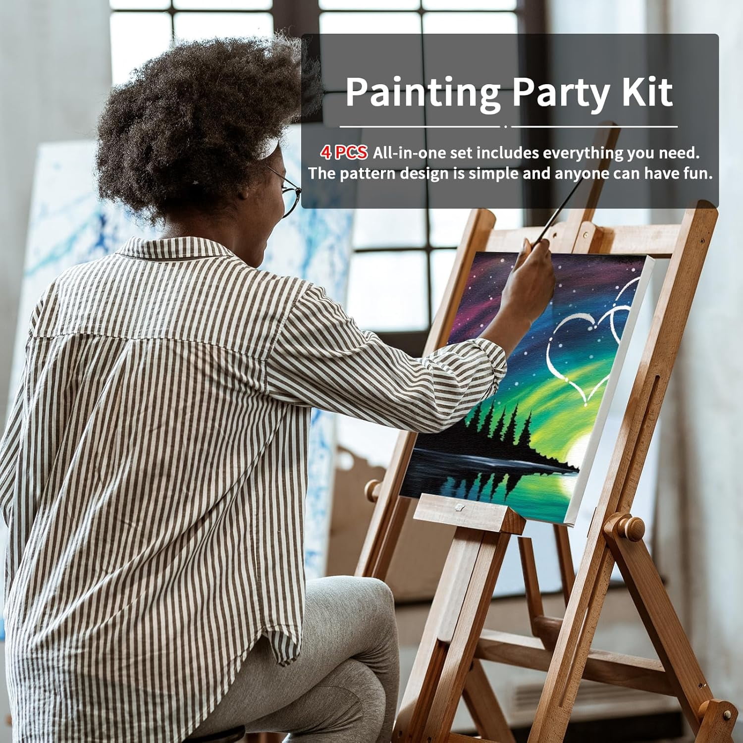 JJEAN-Sip and Paint Kit for Adults,Pre Drawn Canvas 4 Pack Painting Kit Party Date Night Couples Paint Art Canvas Set Valentine 8x10 in
