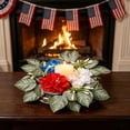 thumbnail image 4 of JeashCHAT 4th of July Floral Candle Ring Wreath, Patriotic Red White Blue Artificial Flower Candle Holder 9.84" for Independence Day Memorial Day Table Centerpiece Decor, 4 of 6