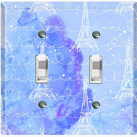 Metal Light Switch Plate Cover Romantic Paris Eiffel Tower Letter Baby Blue PRS009