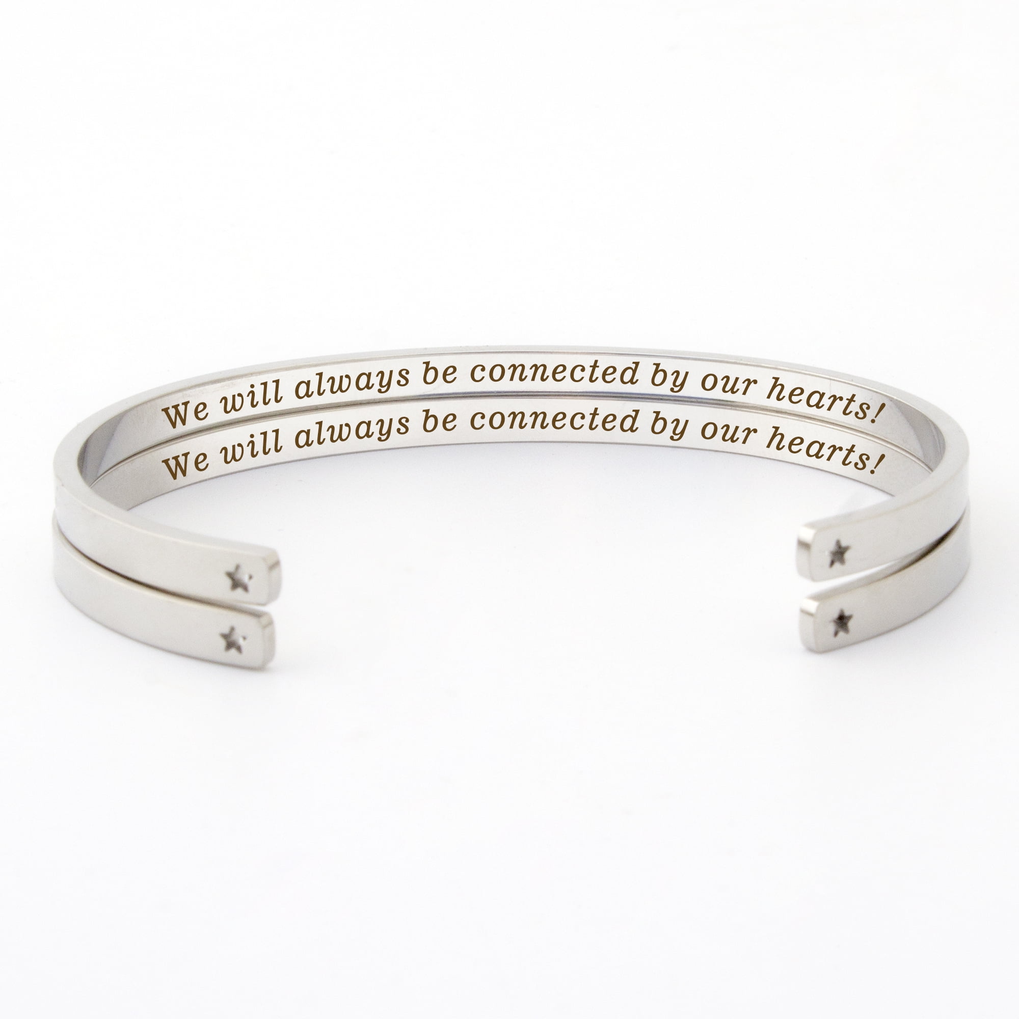 "We will always be connected…" Gold Stainless Steel Mother & Daughter Hidden Message Cuff Bracelets Match Mother's Day Gift for Mom Her Gift Set