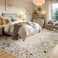 thumbnail image 4 of Lahome 5x7 Floral Washable Rugs for Living Room, Beige Non Slip Bedroom Rug with Rubber Backing , Soft Low Pile Ultra Thin Carpet for Playroom Dorm Indoor, 4 of 7