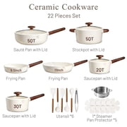 Carote 22-Piece Pots and Pans Set, Ceramic Nonstick Cookware Set with Steamer,Induction Compatible, White