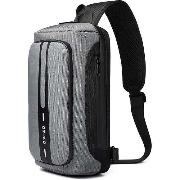 OZUKO Sac à Bandoulière Anti-Vol, Grand Sac à Dos Imperméable avec Charge USB, Léger et Décontracté (Gris)