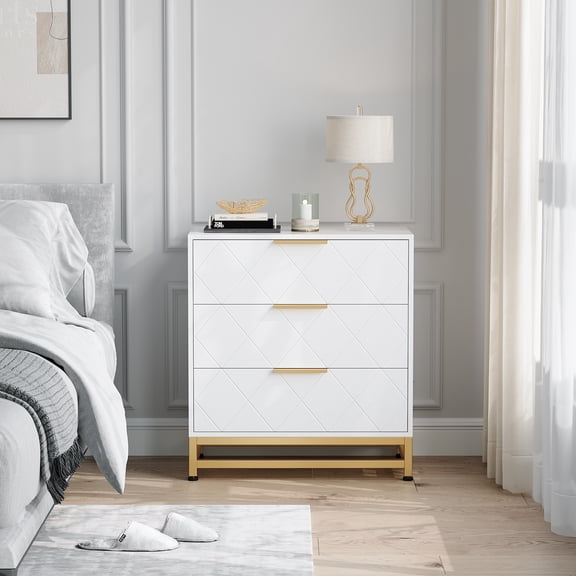 FOLDLIFE Bedroom Dresser with 3 Drawers, Wooden Dresser for Entryway, Wide Storage Cabinet for Living Room, White