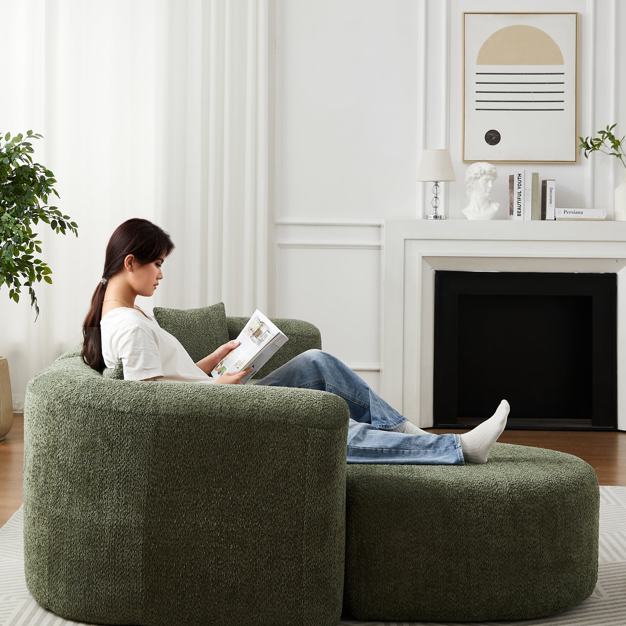 Leumius 109.4" Modern L-Shape Modular Sectional Sofa, Luxury Modern Curved Back Sofa with 2 Throw Pillows, Minimalist Boneless Cloud Couch Green