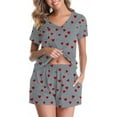 thumbnail image 4 of Women's Pajamas Sets Short Sleeve Lounge Sets Sleepwear Heart T-Shirts Shorts Casual Two Piece Pjs Set, XL, 4 of 7