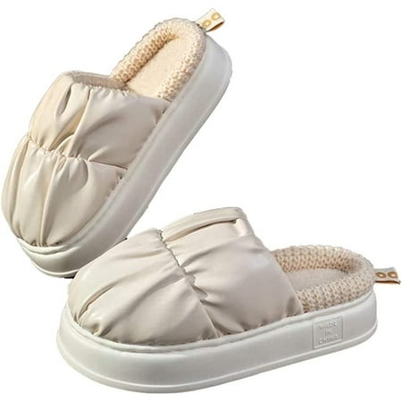 

DabuLiu Womens Winter House Slipper with Thick Sole Winter Shiny PU Leather Fleece Lined Bedroom Shoes