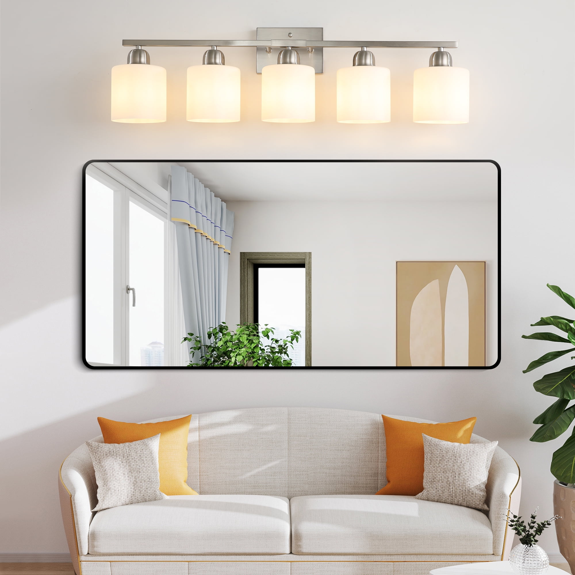 Jopath 5-Light Modern Vanity Light Over Mirror, Wall Sconces with Milky White Frosted Glass Shades for Bathroom, Hallway, or Bedroom Nickel (Bulbs Not Included)