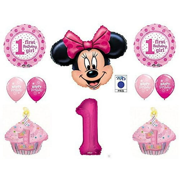 MINNIE MOUSE & Cupcakes 1st First BIRTHDAY PARTY Balloons Decorations Supplies