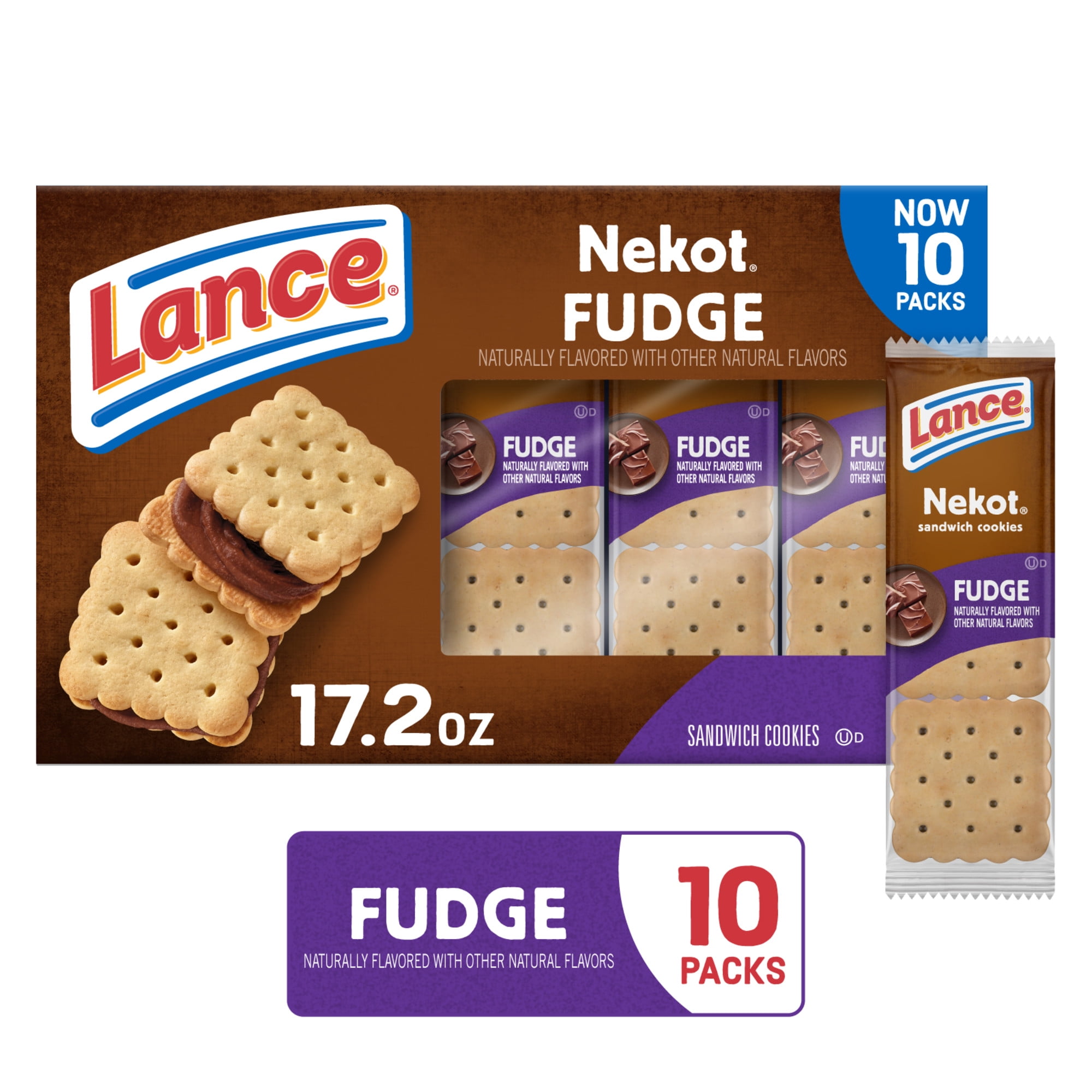Lance Sandwich Cookies, Nekot Fudge, 10 Individually Wrapped Packs, 6 Sandwiches Each