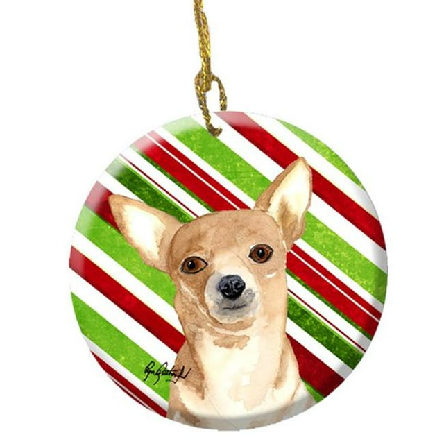 Candy Stripe Chihuahua Christmas Ceramic Ornament