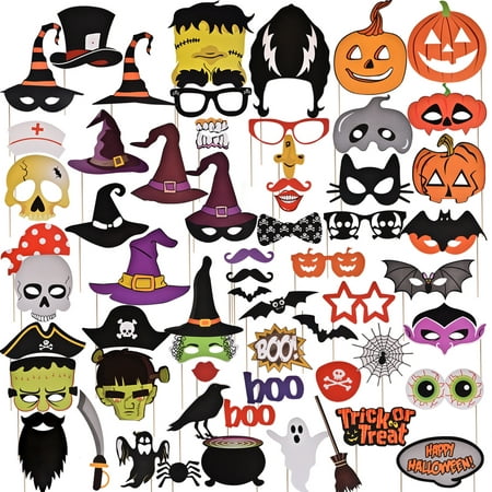 Halloween Decorations Photo Booth Props 68 PCs Kids DIY Photo Booth Props Kit for Halloween Party favors,Halloween Games For Kids Party F-263