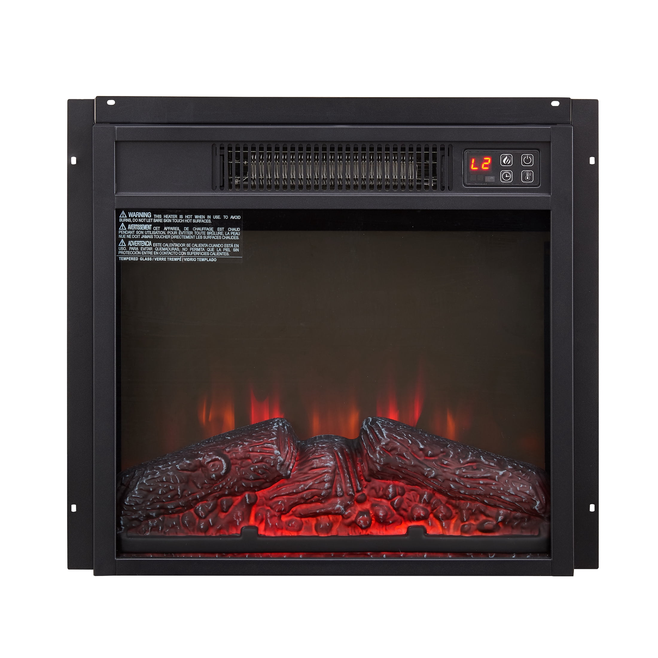 Noble House 18" Ultra Thin Electric Fireplace Insert, Slim 1400W Heater with Remote, Log Set and Realistic Flame, Black