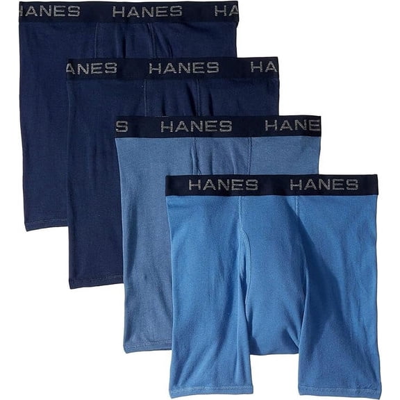 Hanes Men's Tagless Boxer Briefs 4-Pack | Classic Cotton | Blue | Size Medium