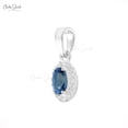 thumbnail image 5 of 2.50 Carat Oval Cut Blue Topaz Gemstone Natural Diamond Wonderful Halo Necklace for Ladies in Solid 18K White Gold With 18 inches Chain, 5 of 6