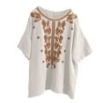 thumbnail image 4 of DDAPJ pyju Floral Embroidered Tops for Women Dressy Casual Round Neck Blouses Cotton Linen Short Sleeve T Shirts Rebajas Hoy Liquidación White XL, 4 of 6