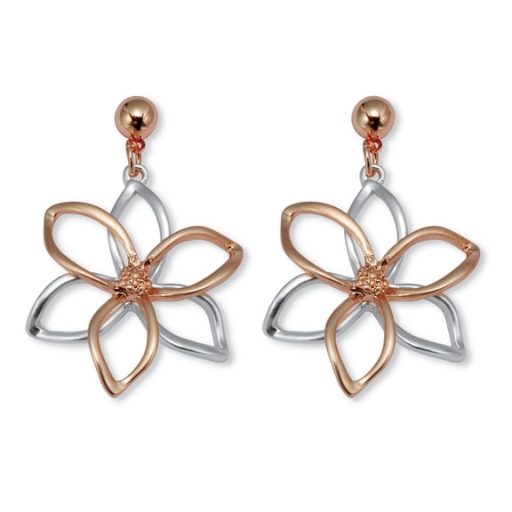 14k Rose Gold-Plated Two-Tone Flower Drop Earrings