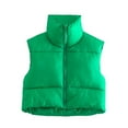thumbnail image 2 of Women's Bubble Vest Vintage Winter Puffer Vests Cropped Padded Jackets Loose Outwear Warm Sleeveless Coats Solid Color Waistcoat, 2 of 3