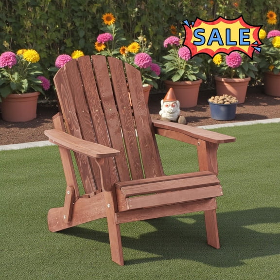 Tcbosik Wooden Folding Adirondack Chair for Outdoor, 330 lbs Capacity Heavy Duty Accent Chair for Backyard, Garden, Lawn, Balcony, Light Brown