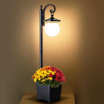 Outdoor Post Light with Planter, Matte Black Solar Lamp Post Light with Globe Shade, 2 in 1 Waterproof Solar Post Lights Outdoor Planter for Outside Gardan Pathway