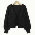 thumbnail image 6 of Arlun Womens Tie Front Bow Cardigan Sweaters Cropped Solid Color Cable Knit Cardigans Trendy Fall Winter Loose Comfortable Long Sleeve Outerwear 2025 Black M, 6 of 6