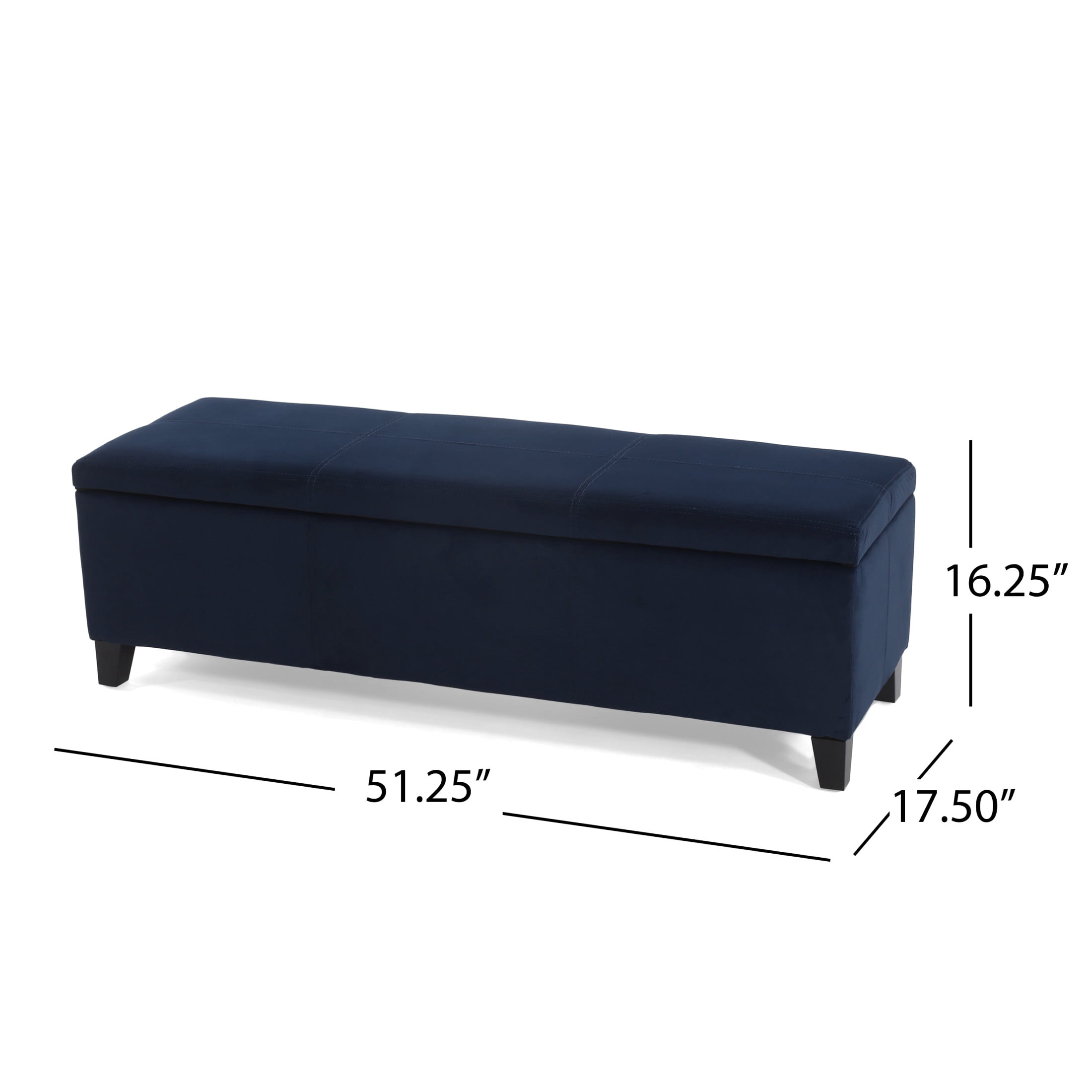 Noble House Canterbury Upholstered Storage Ottoman Bench, Dark Blue Velvet, Matte Black